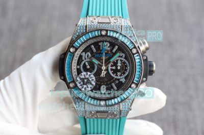 Swiss Replica Hublot Big Bang Unico King Diamond Watch Blue Rubber Strap 45MM